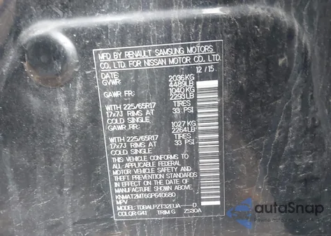 2016 Nissan Rogue S z USA, uszkodzony, nr VIN KNMAT2MT6GP640680